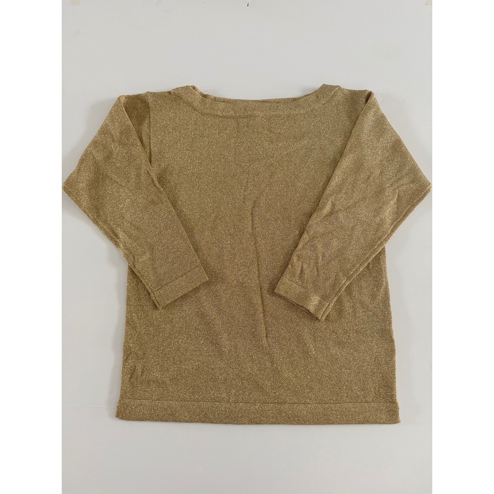 Adrienne Vittadini Collection Gold Metallic Knit Boat Neck‎ Top Womens Medium